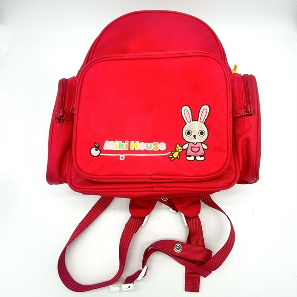 Miki House Japan Embroidered Usako Bunny Red Toddler Backpack w Chest Clip - Picture 1 of 7
